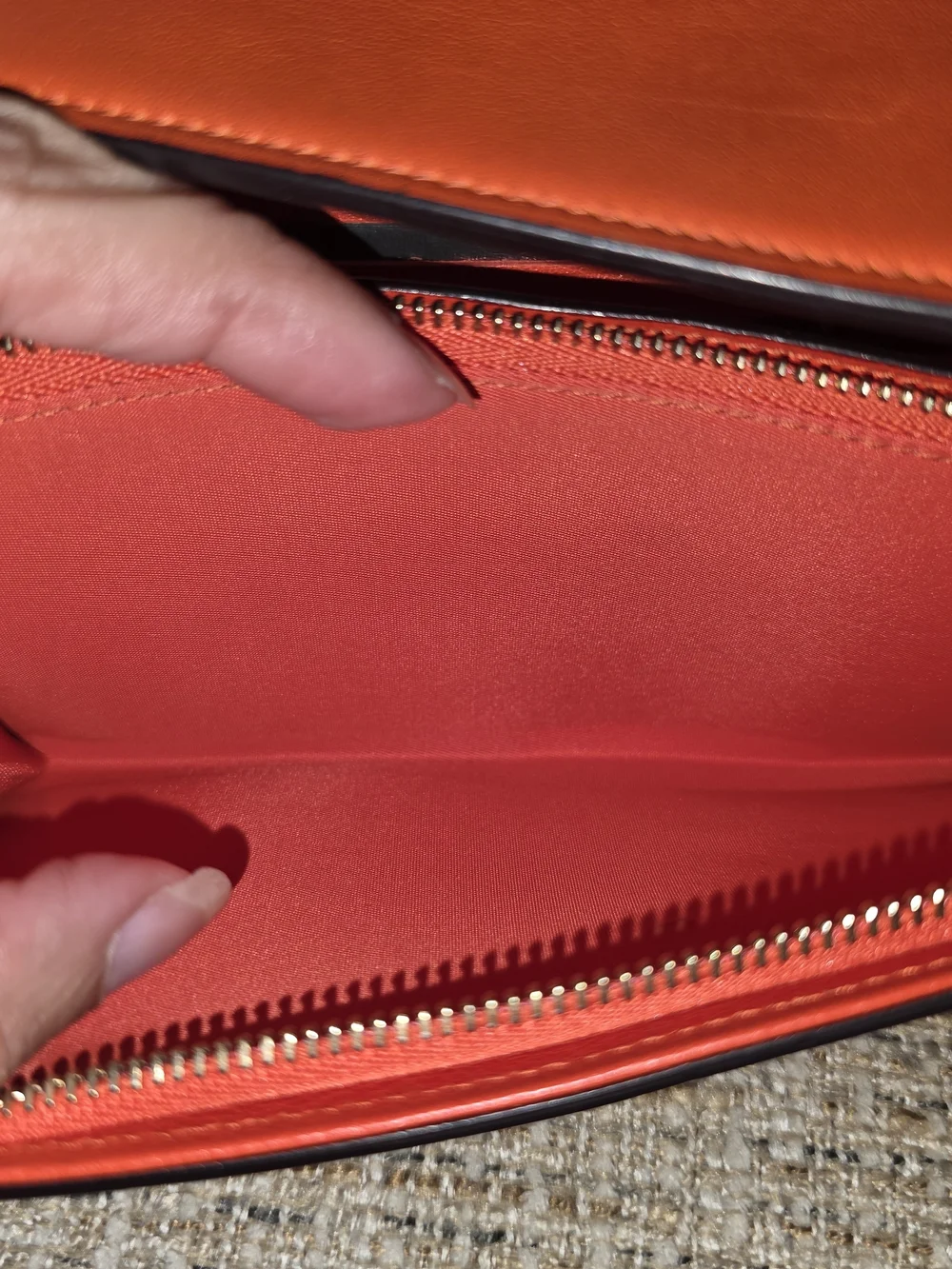 DiorTwo-Tone Pink and Orange Leather Wallet with Gold Chain